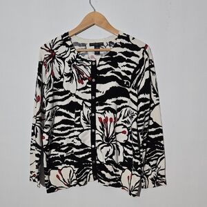 Elena Solano Woman Floral Black and White Women's Button Down Sweater Size 2X